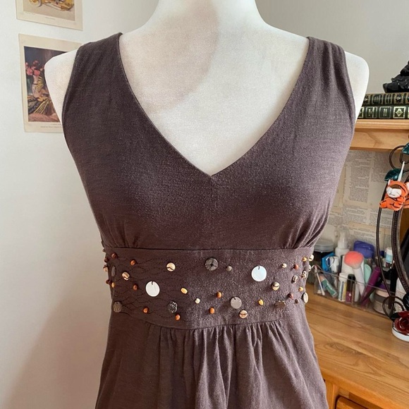 Dark Brown Fairy Grunge Boho Mini Midi Beaded Babydoll Dress - Picture 2 of 4